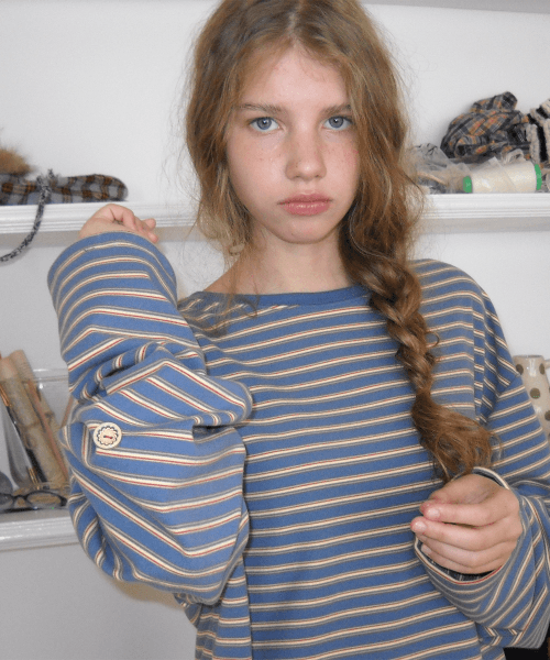 Loose Fit Stripe Tee, Blue