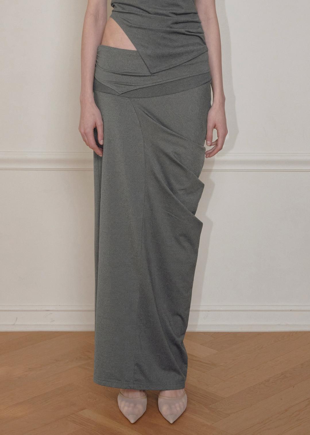 CURVED LINE DRAPE SKIRT, GRAY