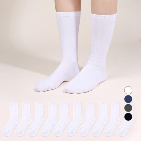 두발로 여성용 프리미엄 무지 장목 양말 10켤레, 화이트, 220~250mm