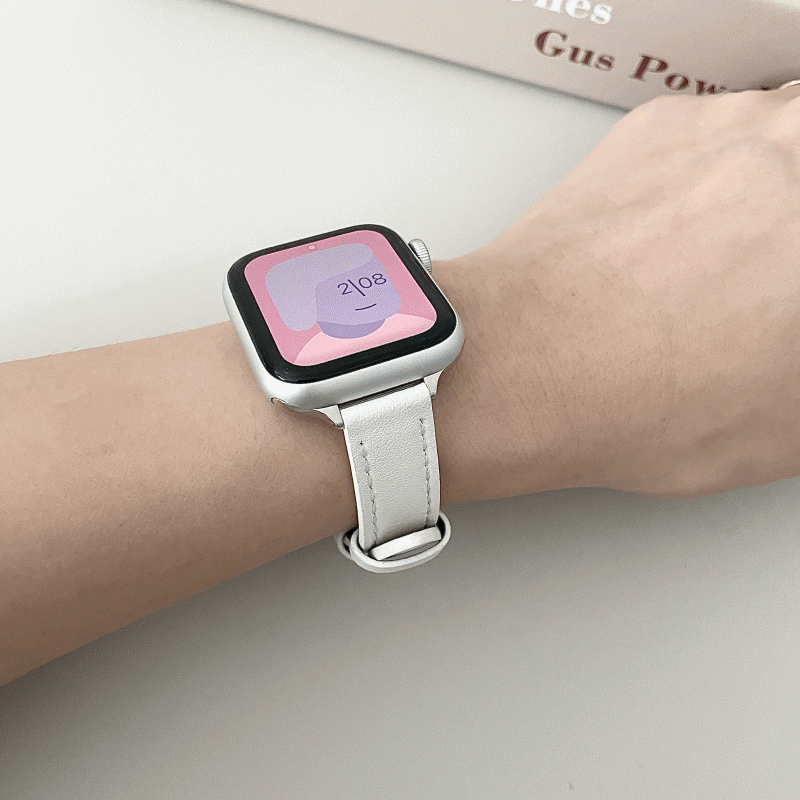 [필름증정/당일출고] 6COLOR 애플워치 파스텔 슬림 가죽 스트랩 데일리 스포츠밴드 스트랩 실버 체인 큐빅 메탈 케이스 1 2 3 4 5 6 7 세대 SE 시계줄 밴드 줄