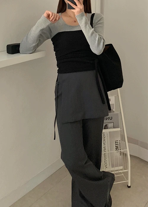 [S,M/주문폭주🔥] 기모 랩 레이어드 치마바지 슬랙스