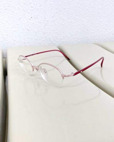 COURREGES pink half-rim round glasses