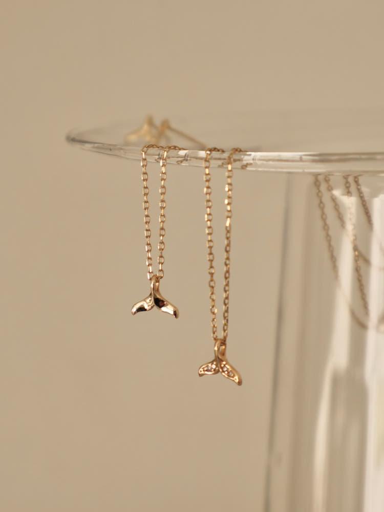 토프 본네 네크리스 - 14k Gold 심플 행운 펜던트 체인 금 고래 꼬리 목걸이