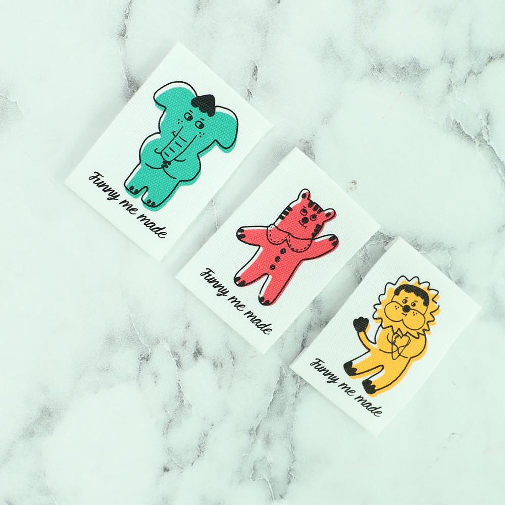 B4 [5개묶음] 3종 다양한 면 라벨 동물 호랑이 코끼리 사자