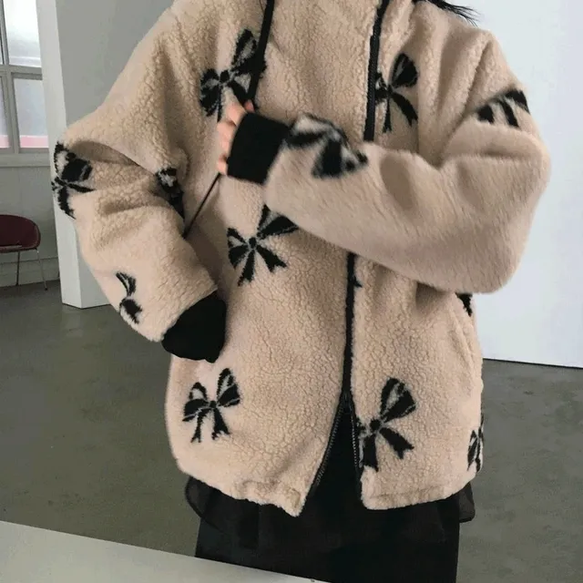 리본 하이넥 덤블 후리스 오버핏 점퍼