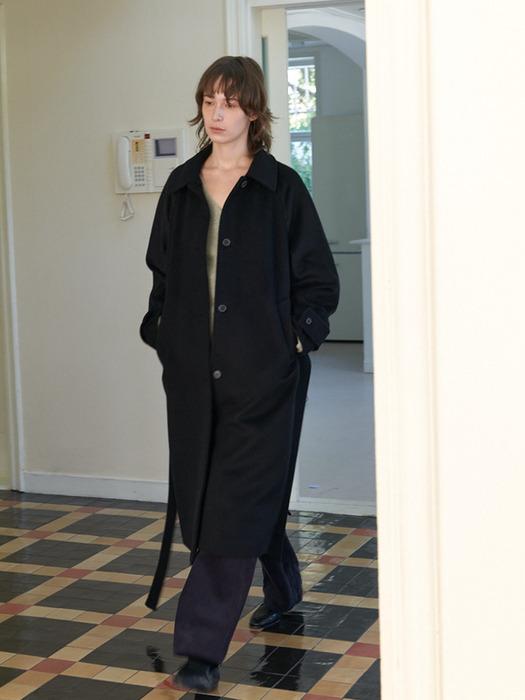 Merino Wool Balmacaan Loose Fit Belted Coat_2COLOR
