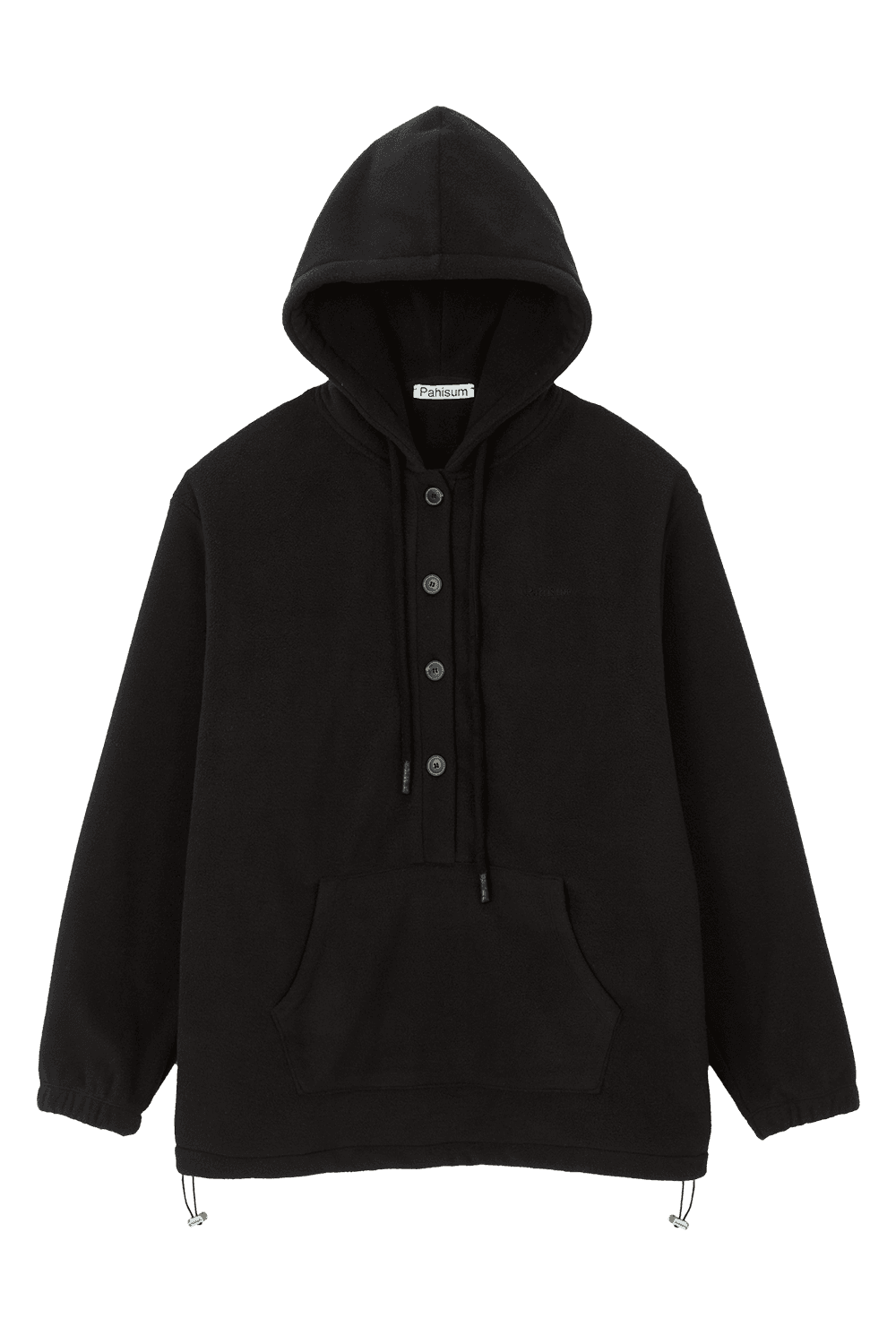 OVERSIZED BUTTON FLEECE HOODIE_BLACK