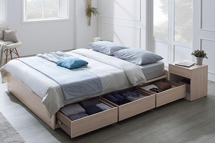 무헤드 3단 통서랍 수납침대 매트리스 세트