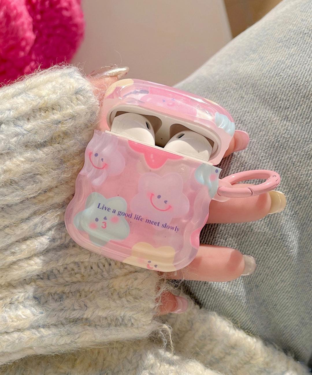 에어팟 핑크 스마일 스타 별 키링 실리콘 Y2K 투명 유니크 키치 하이틴 귀여운 심플 특이한 커플 우정 친구 선물 이어폰 애플 케이스 에어팟케이스 1세대 2세대 프로 3세대