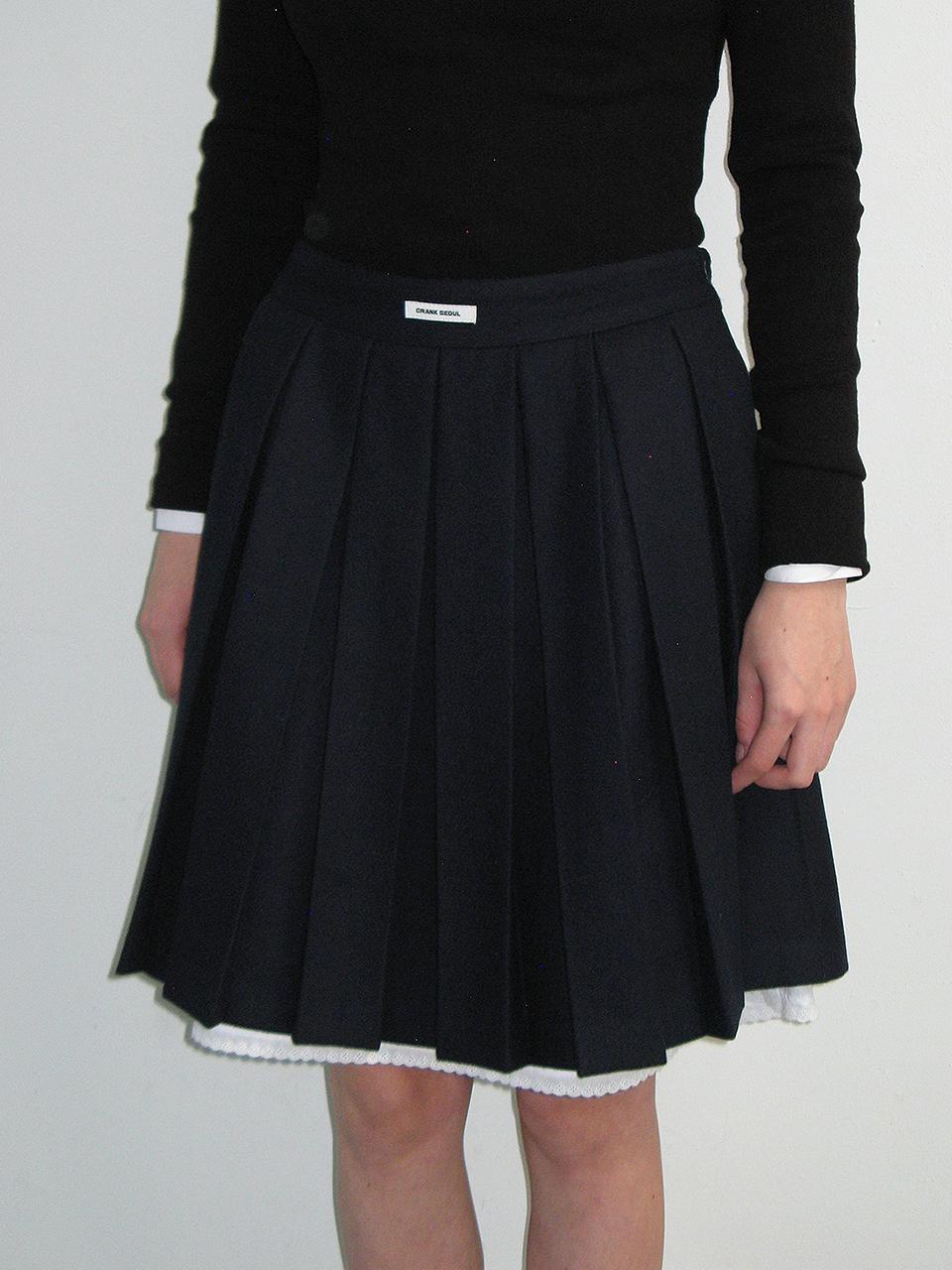 LAYERED WOOL PLEATS SKIRT_NAVY