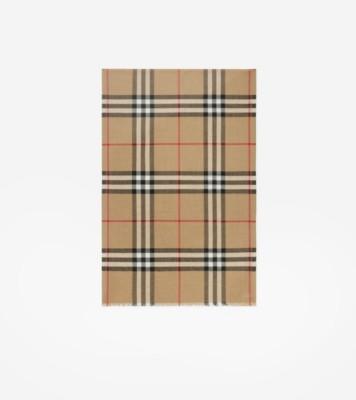 체크 울 실크 스카프 (아카이브 베이지) | 공식 Burberry®