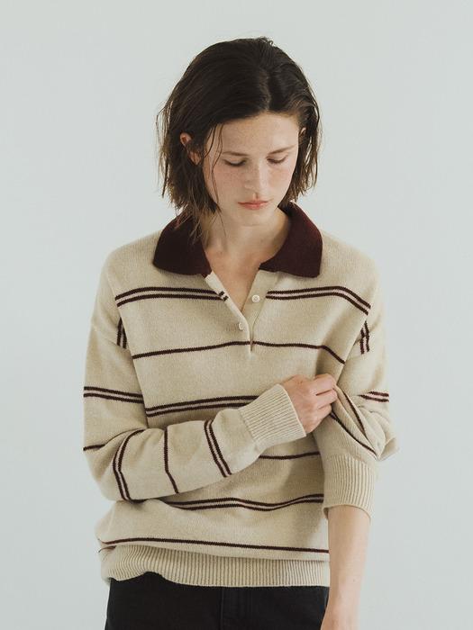 O Camden Stripe Collar Knit_Beige