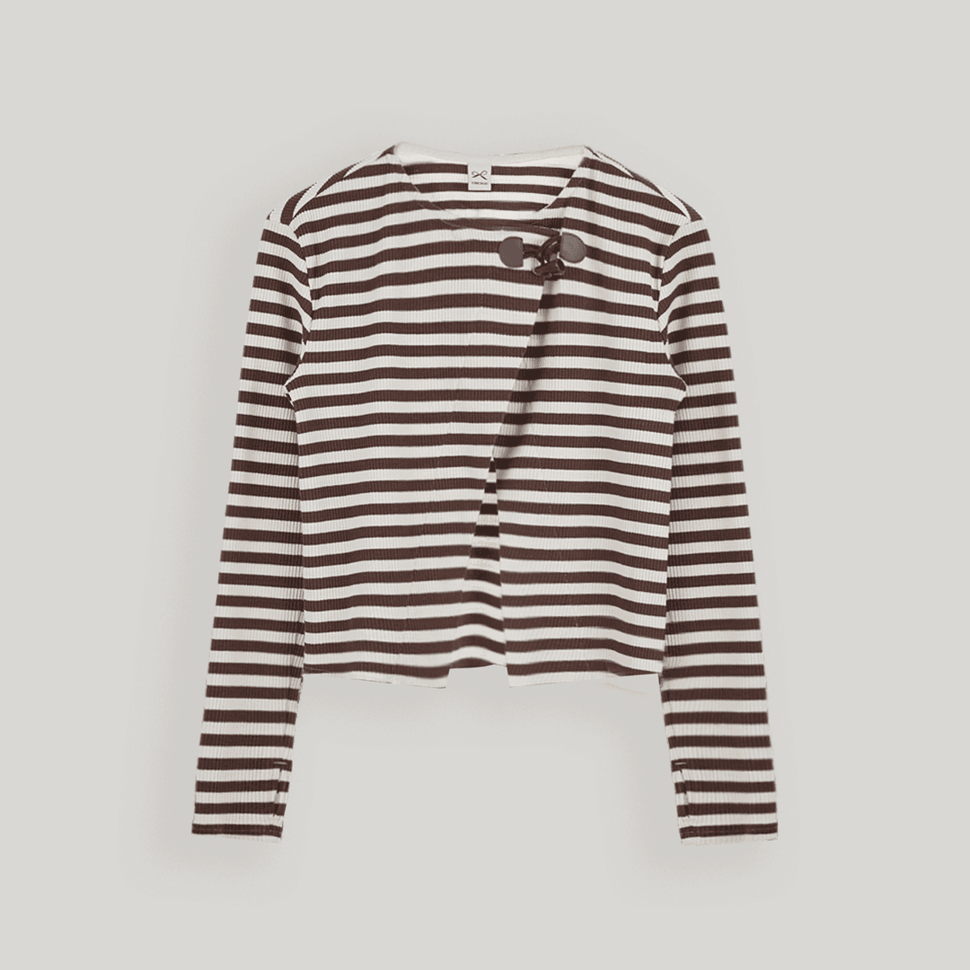 Brown Toggle Patch Stripe Cardigan