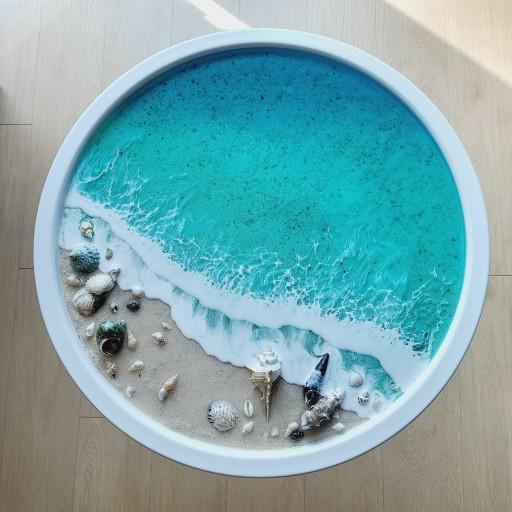 파도가 밀려오는 투명한바다 레진 철제테이블