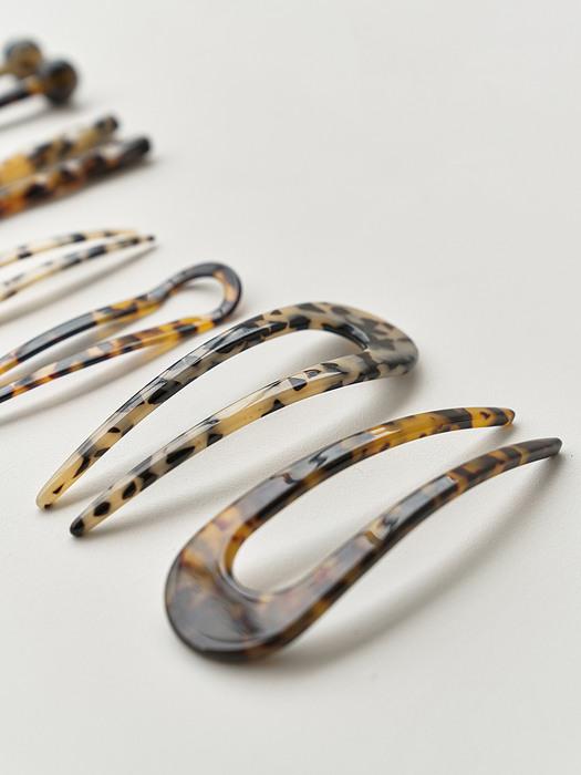 와이드 U라인 : 레오파드 데일리 셀룰로이드 마블 헤어 비녀 (베이지/브라운)