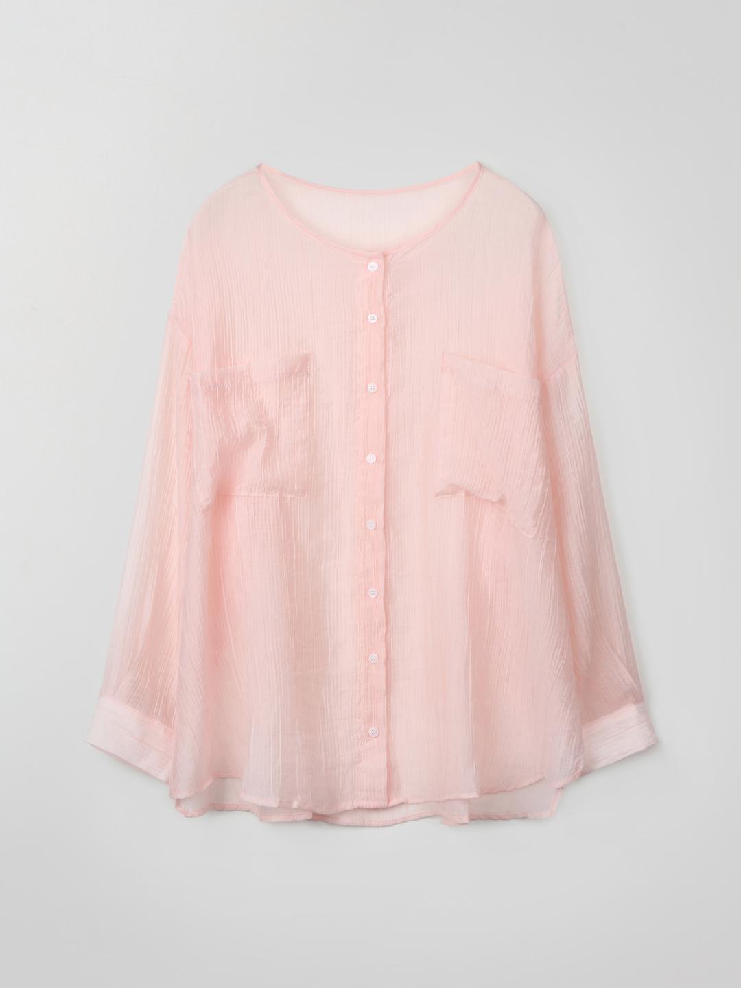 MADE 쿨 니토 시스루 요루 셔츠 - PINK