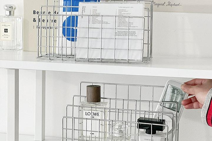 쓰리스텝 실버 3단 매거진랙 북엔드 LP꽂이 수납 실버랙 감성 인테리어 소품