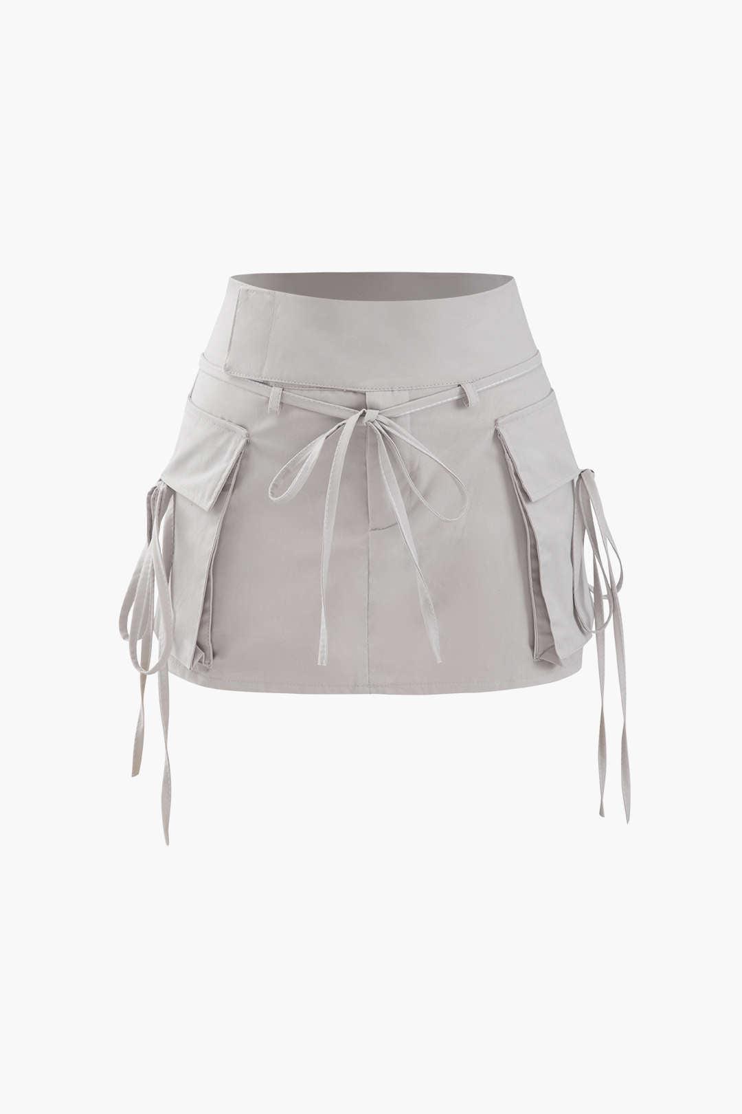 Low Rise Tie Cargo Mini Skirt - LIGHT GRAY / XS