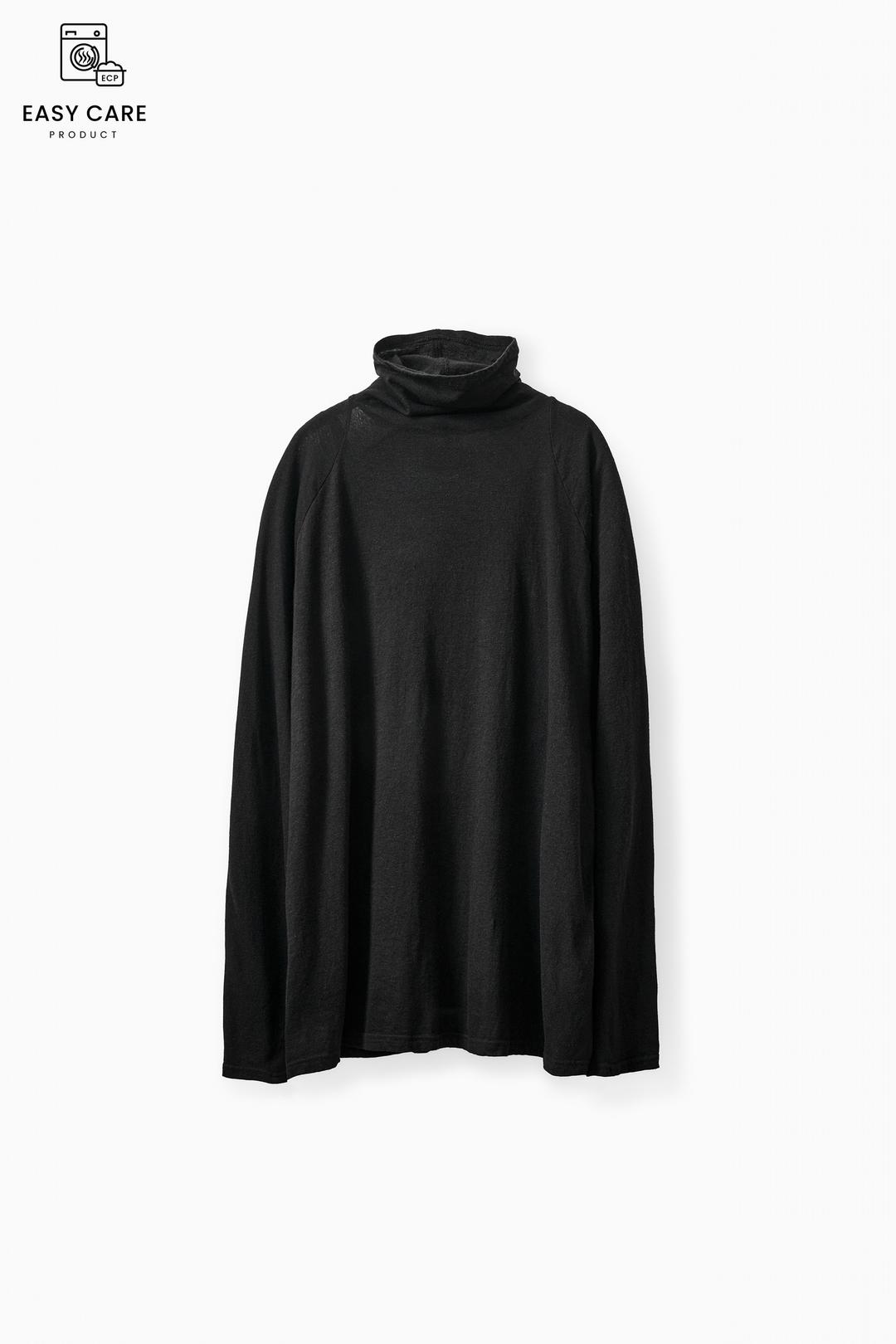 CASHMERE SUPIMA COTTON FINGER HOLE MOCK NECK BLACK (INNER TYPE / EASY CARE)