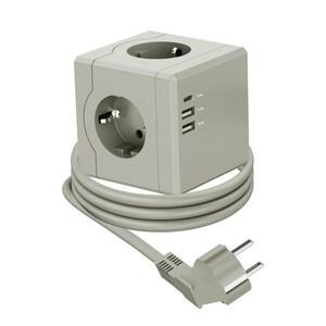 큐브 디자인 멀티탭 4000W 고용량 USB C타입 3구 1.8m 전선형, 그린, 1개