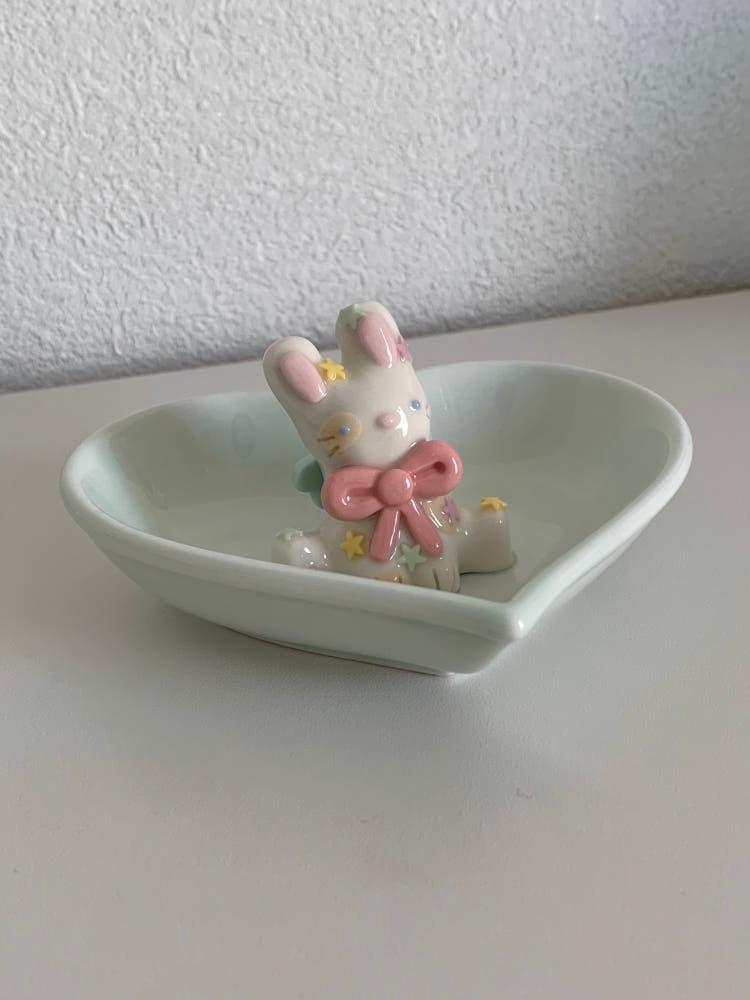 [ring dish] 별사탕 요정 토끼 (베이지 스팟+빨강 리본)