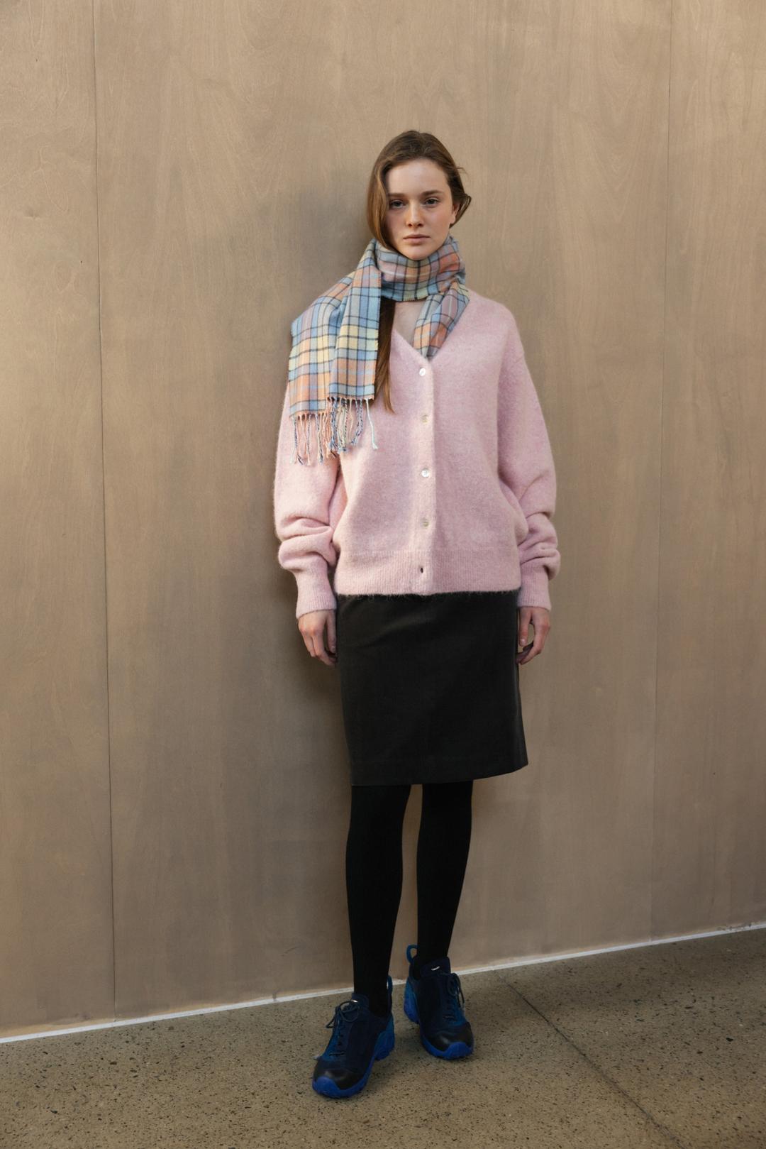 Caron Knit Cardigan (pink,charcoal)