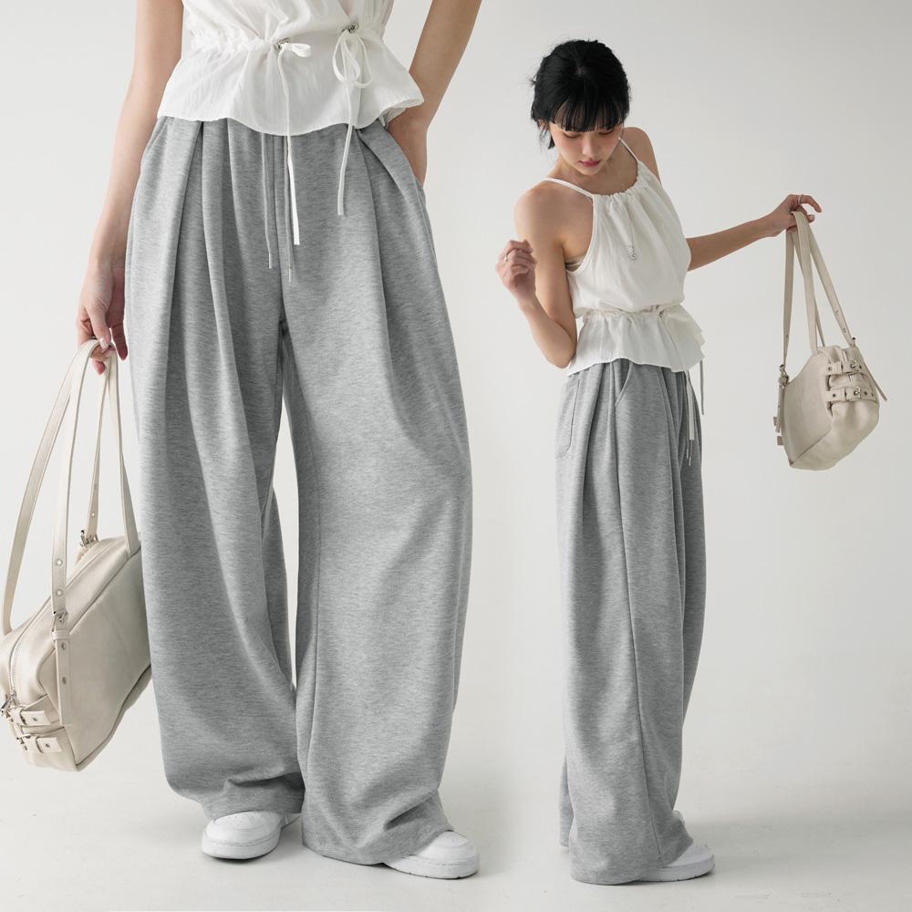 코튼클로젯 [숏,롱/와이드하비커버][MADE] 루리 2단 기장 투웨이 핀턱 사이드 폴딩 빅와이드 트레이닝 팬츠 2color