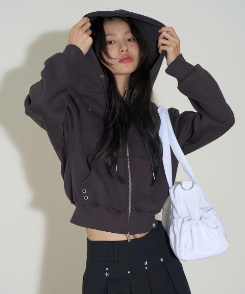 스터드 후드 집업 차콜