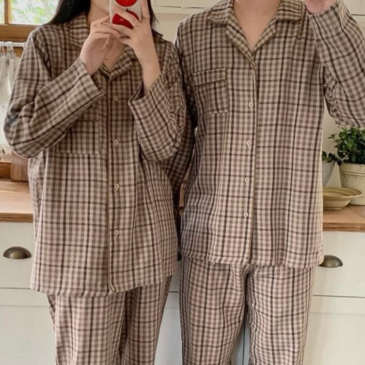 Brown checky pajama (2size)