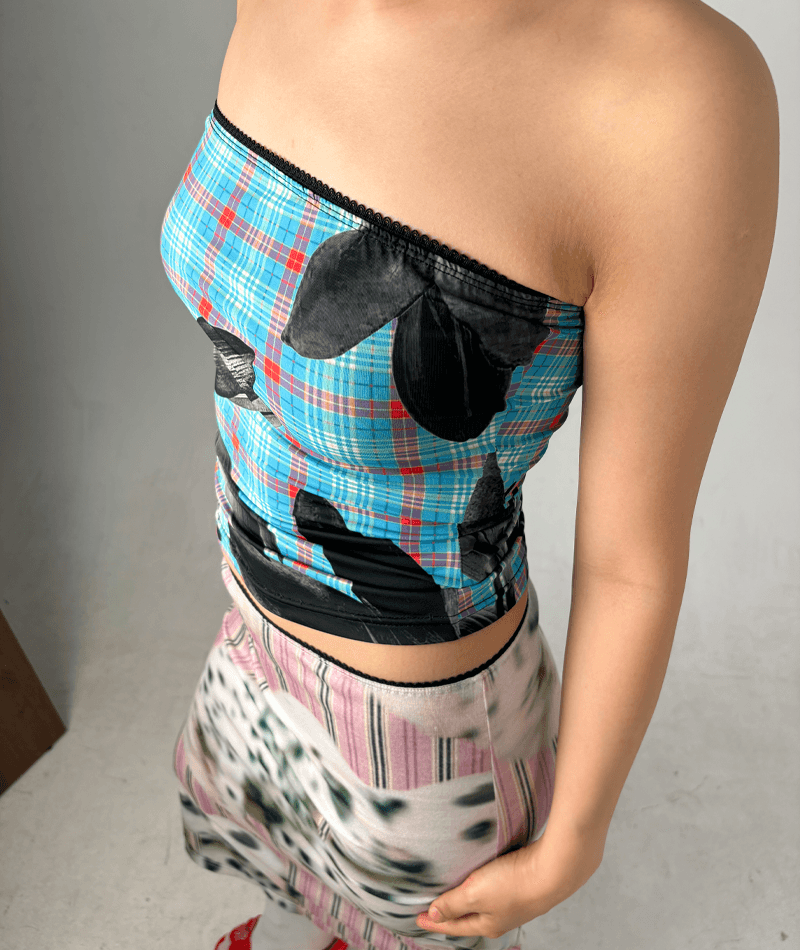 BLUE CHECK TUBE TOP