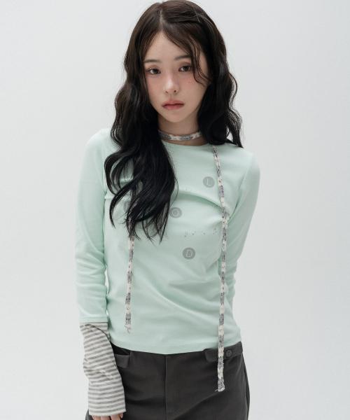 도트 그래픽 레이어드 롱슬리브_민트