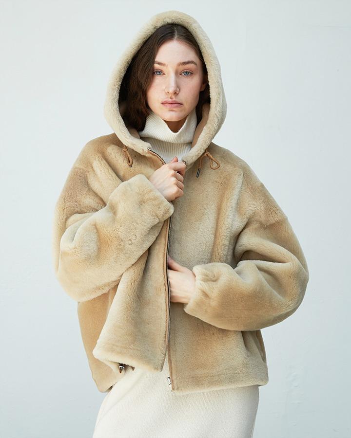 Spanish shearling Reversible hooded Coat_Beige