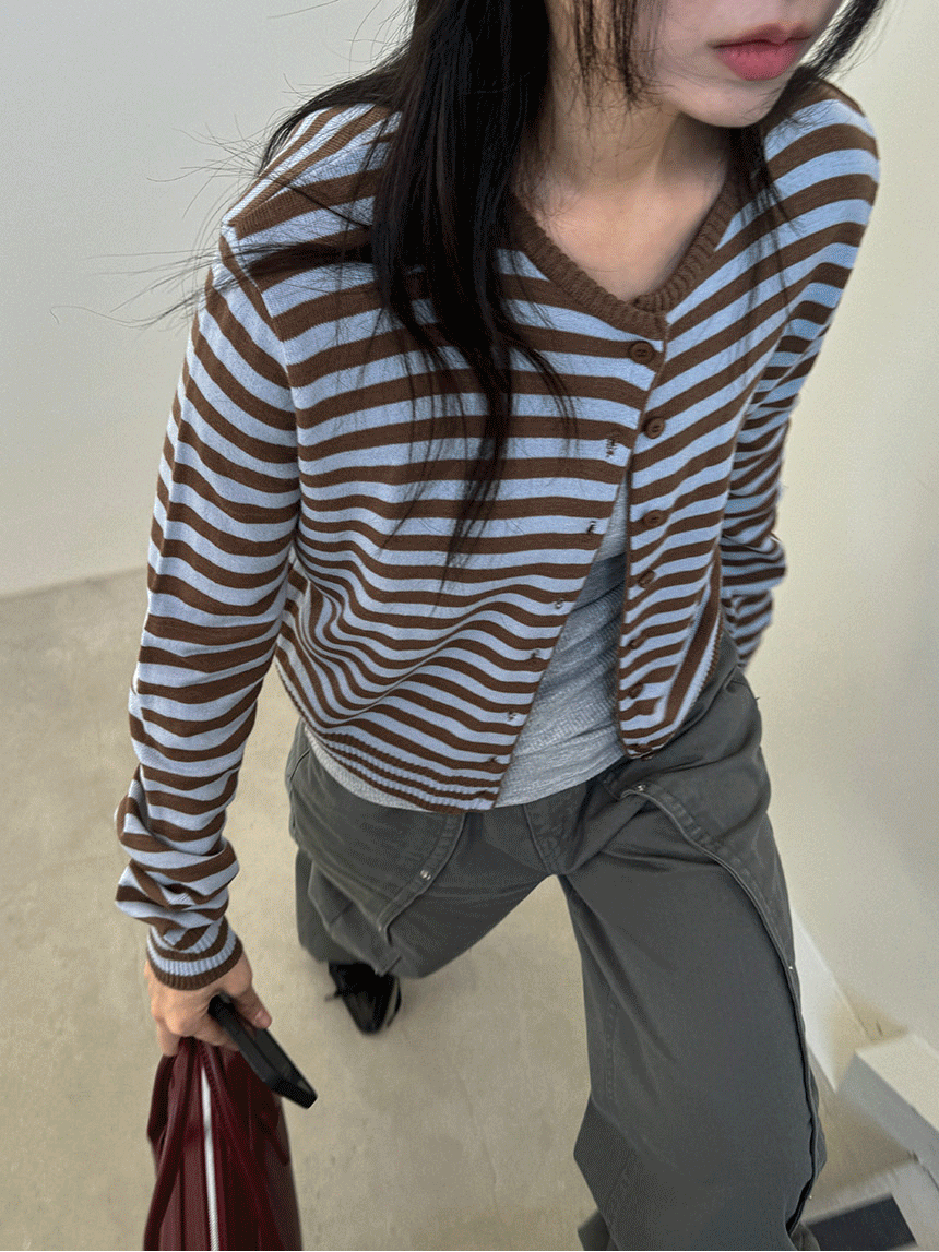 모스 스트라이프 라운드 가디건 2color