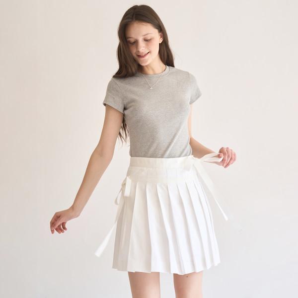 Julia Ribbon Pleats Skirt (White)