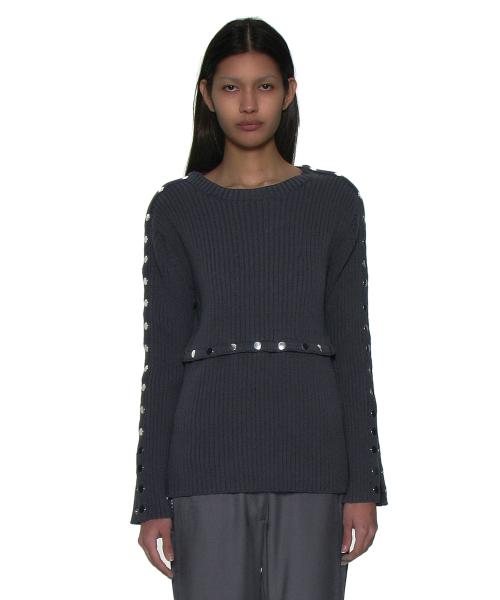 투웨이 트랜스폼 리브드 니트 크루넥_차콜