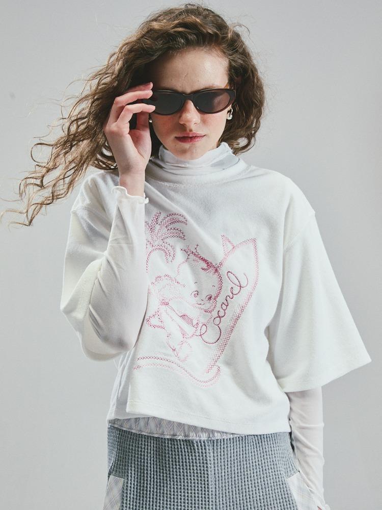 CROSS STITCHED BABY SURFFER TOP/IVORY