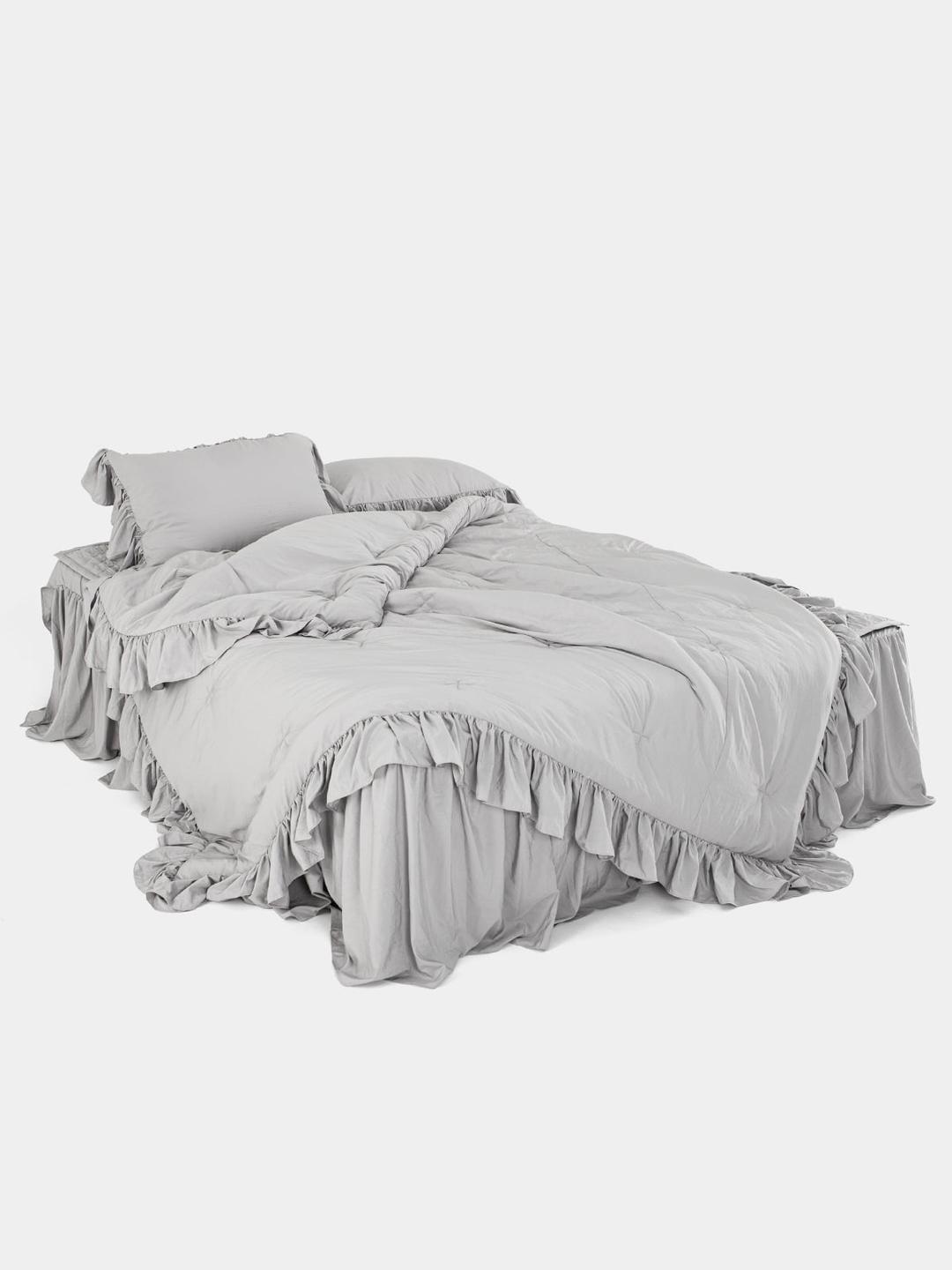 마이크로 워싱 먼지없는 그레이 프릴 차렵이불