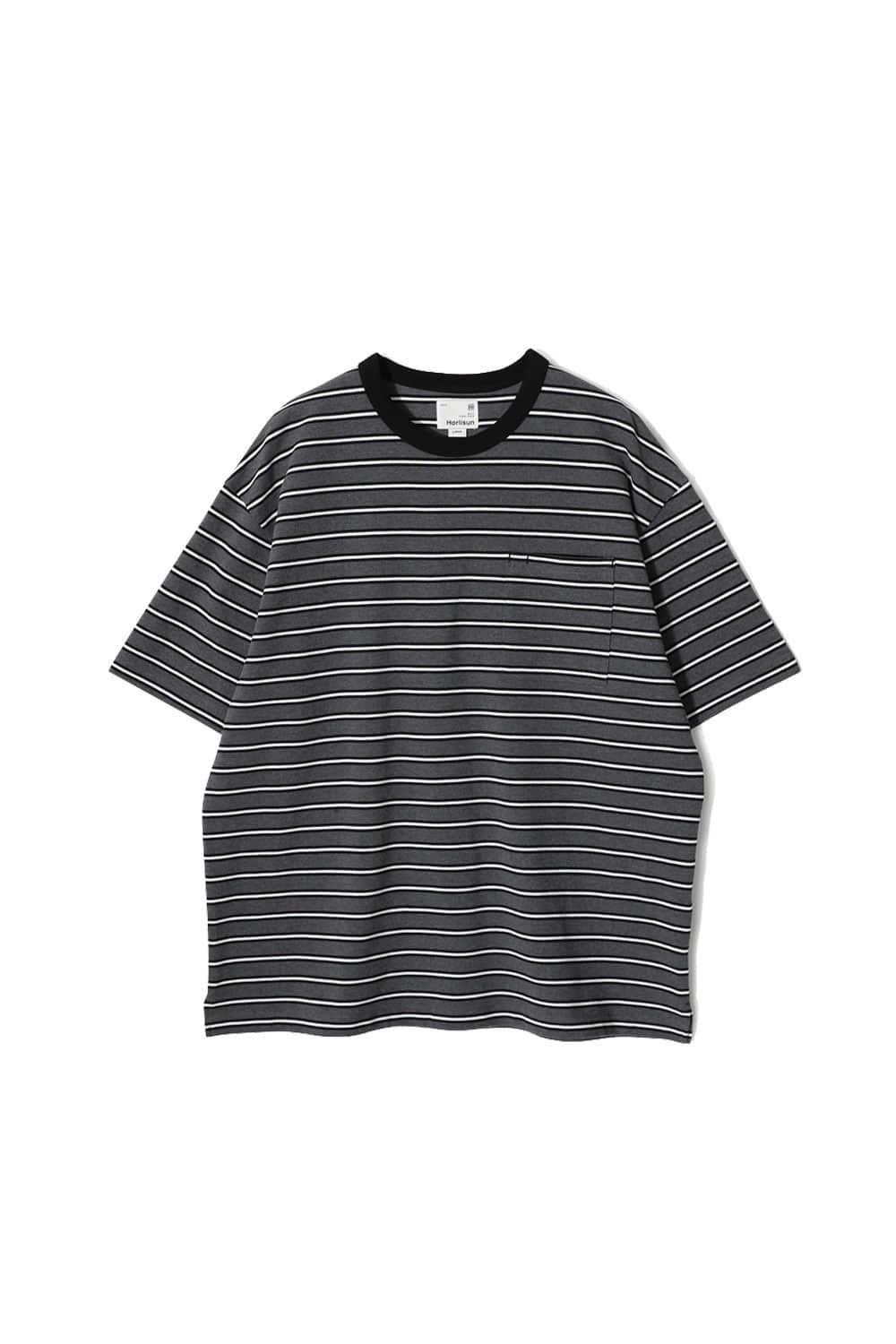 Powell Short Pique Stripe T-shirt Melange Charcoal