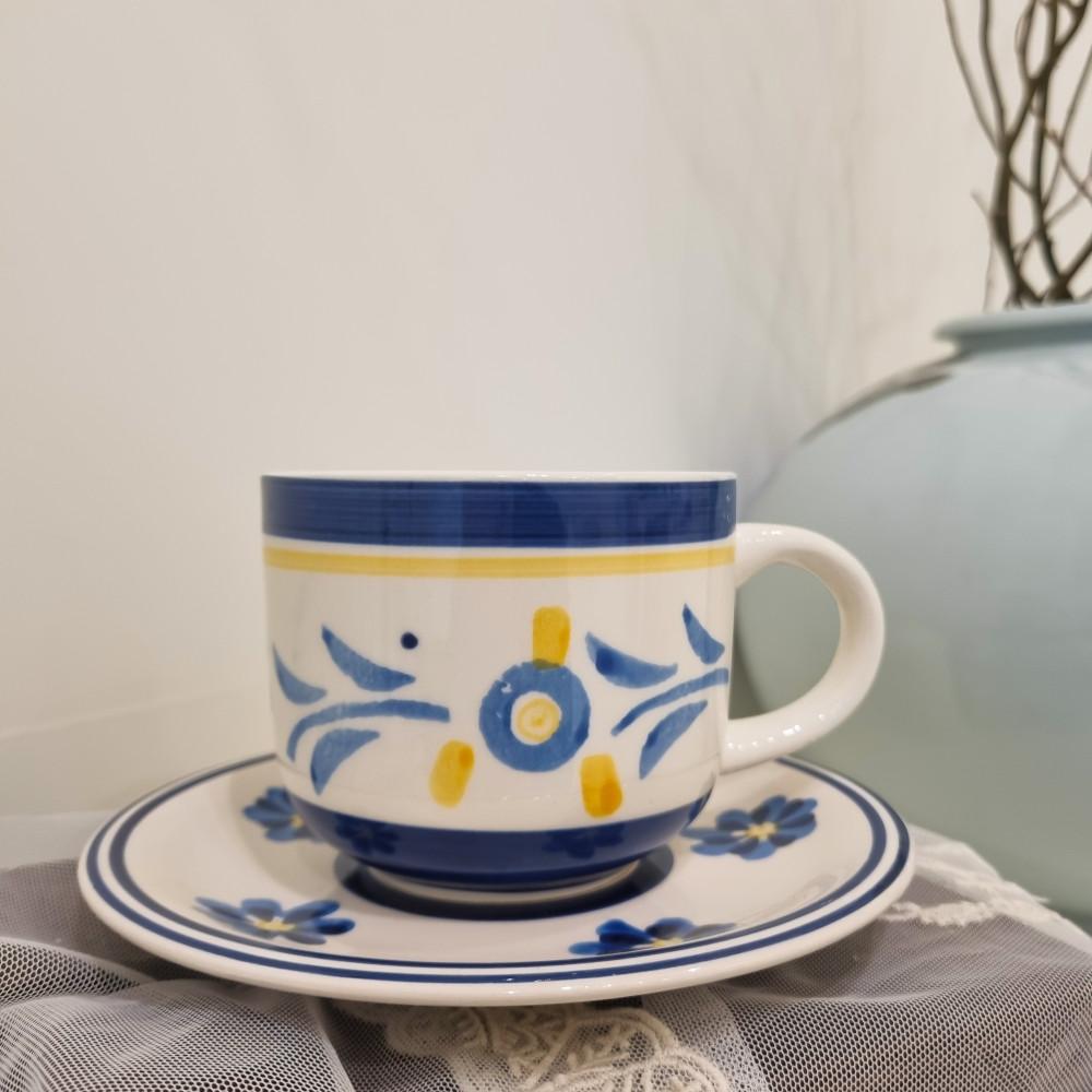 수채화 느낌 가득 블루 플라워 찻잔세트&플레이트