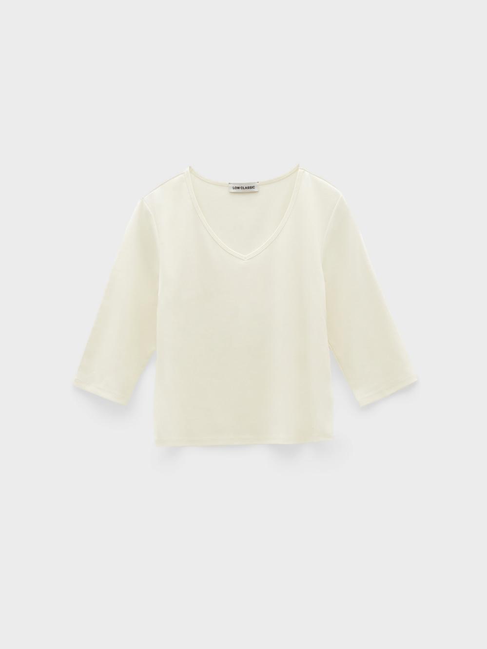 Deep V-Neck Stretchy T-Shirts_Cream