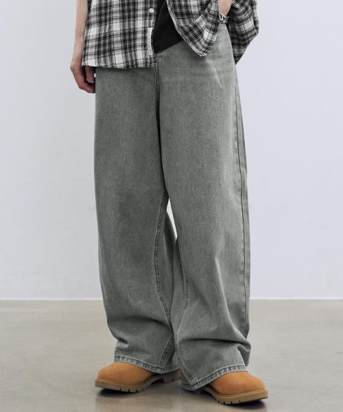 데미지 워시드 데님 팬츠-그레이