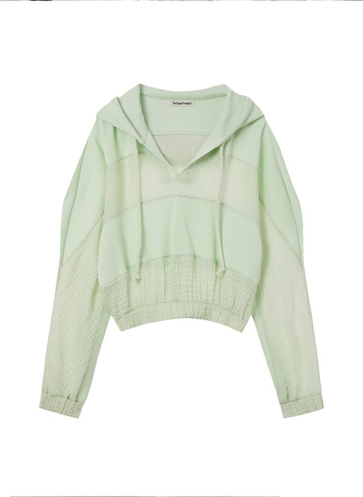 STRIPE CROPPED HOODIE, MINT