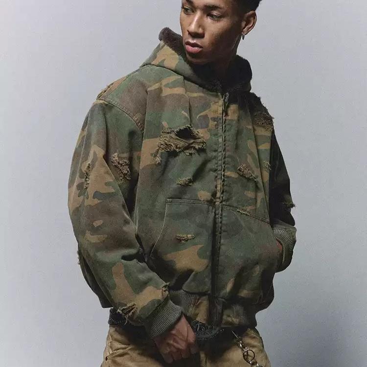ANTIDOTE 카모플라쥬 벨벳 기모 퍼 후드 자켓 밀리터리 점퍼
