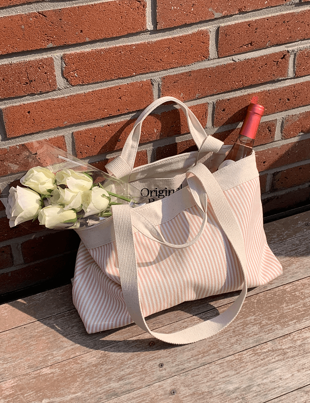 stripe reversible bag - candy pink