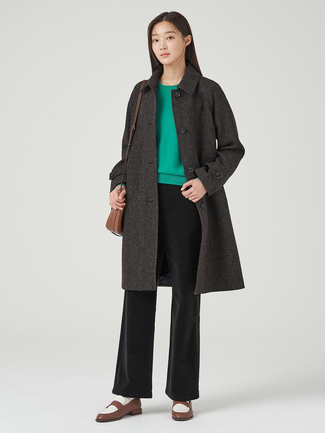 울 해리스 트위드 맥 코트 - 애쉬