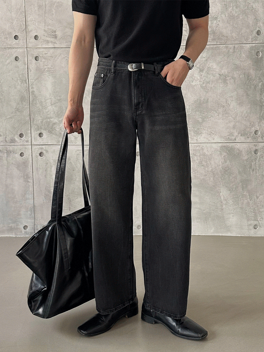 [근본 사계절 일자핏 데님팬츠 ] 쉐도우 시와 워싱 와이드 데님팬츠(진청,흑청)