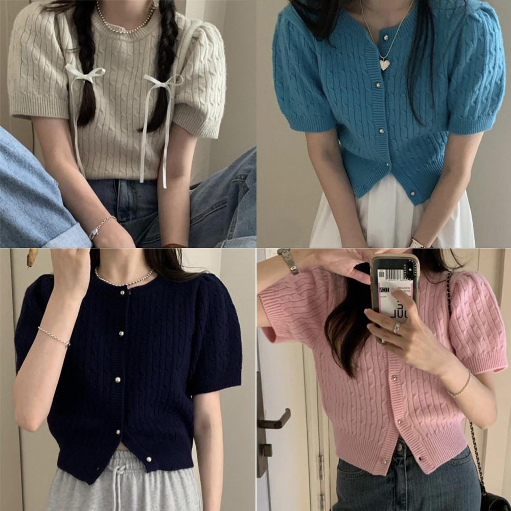 PYT 아통 꽈베기 반팔 니트 가디건(앞뒤가능)