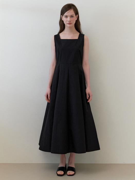 square neck french dress - black