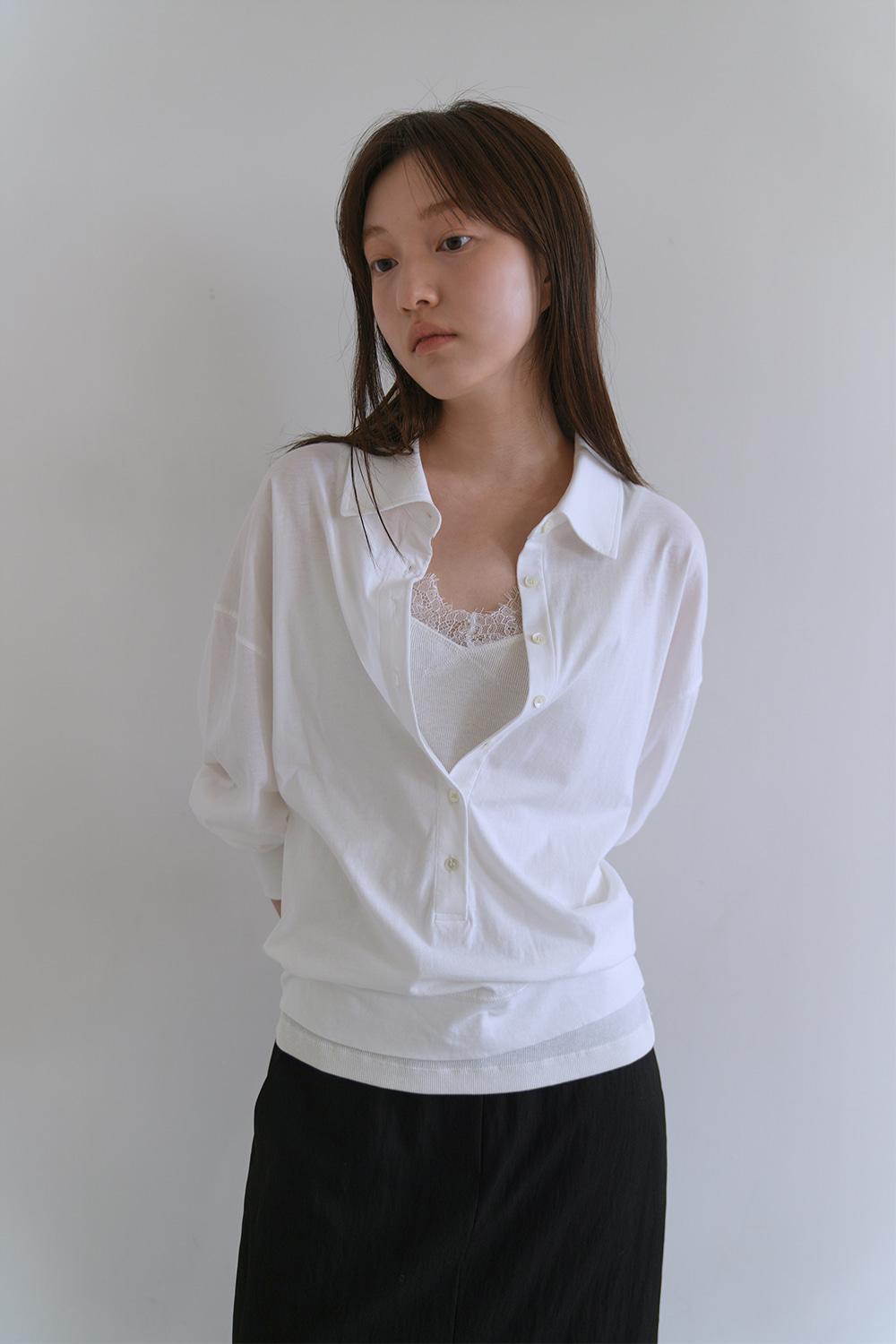 Deep V-Neck Collar T-Shirt_White