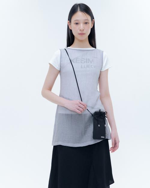 Sheer sleeveless button one piece GREY